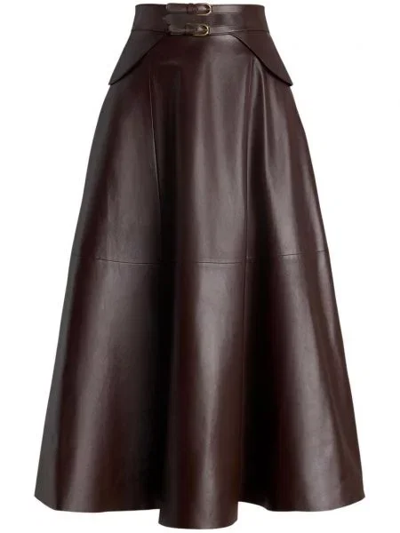 Fustă din piele Ralph Lauren Collection până la genunchi maro