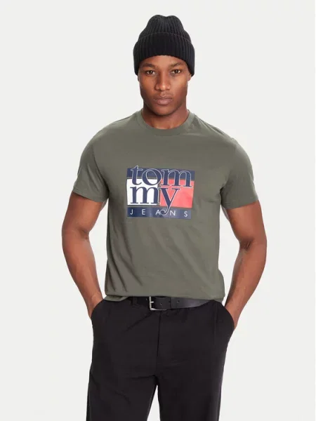 Tričko Tommy Jeans khaki