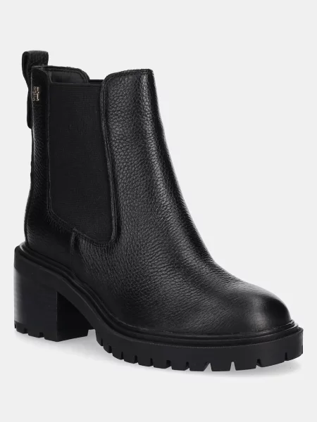 Tommy Hilfiger ghete chelsea de piele TH LEATHER CHELSEA CLEATED HEEL negru