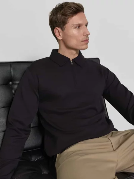 Koszulka polo z mieszanki o kroju regular fit model EMANUEL' Selected Homme czarne