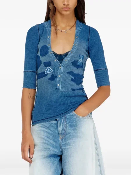 Top Diesel cu guler henley albastru