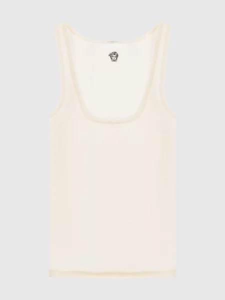 Майка кольору айворі з вовни з вишивкою емблеми Versace бежева