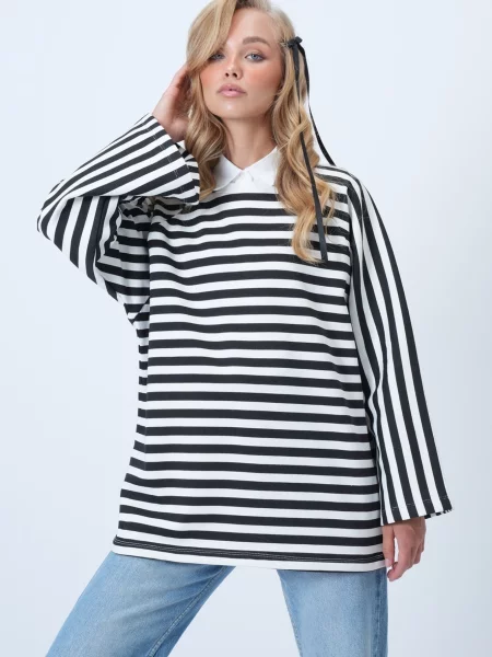 Trend Alaçatı Stili Tricou negru alb