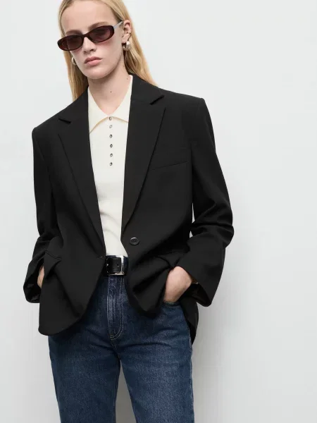 Піджак MANGO поліестер/віскоза чорний