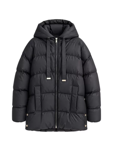 Geacă cu puf Max Mara cu glugă negru