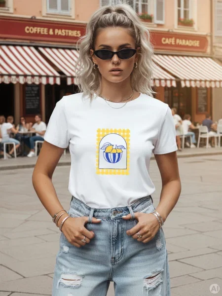 T-shirt casual z nadrukiem cytryn Dstreet biały