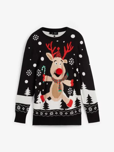 Sweter dziecięcy z bożonarodzeniowym motywem czarny