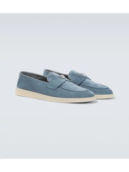 Pantofi loafer Prada din piele de căprioară albastru