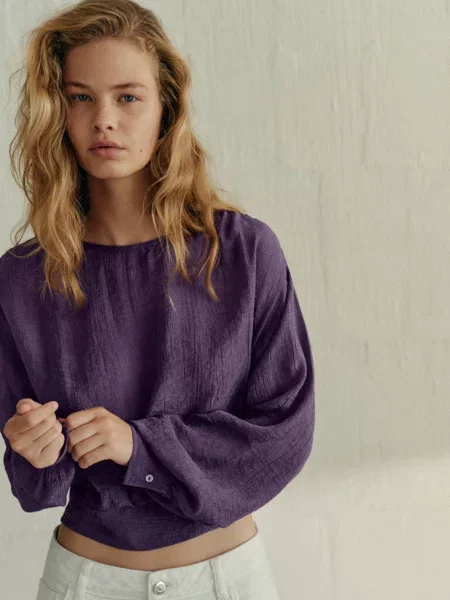 Bluzka crop z teksturą liliowy Teen L MANGO TEEN