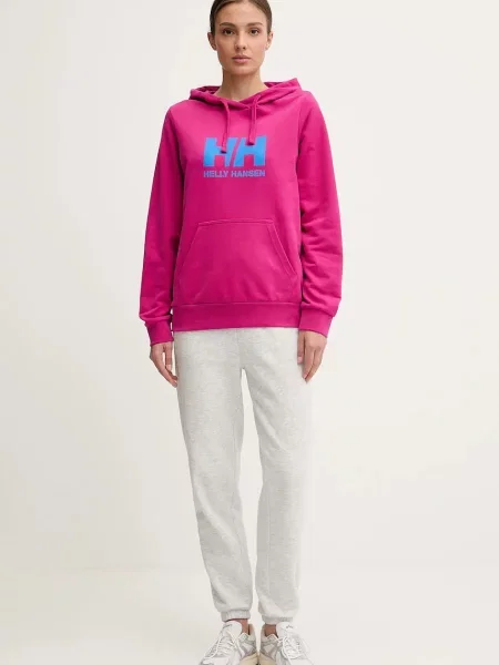 Кофта Helly Hansen HH LOGO з капюшоном з принтом рожевий