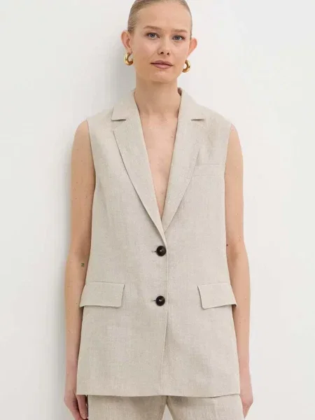 Marella kamizelka lniana jednorzędowa beżowy