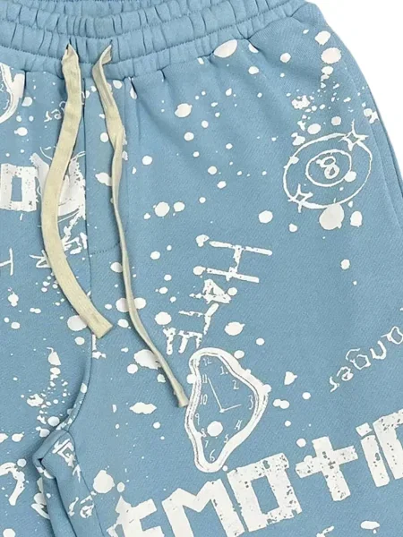 Pantaloni scurți Mixed Emotion cu imagine cu cordon albastru
