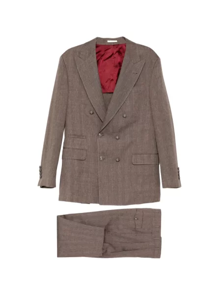 Costum Brunello Cucinelli cu două rânduri de nasturi de costum maro