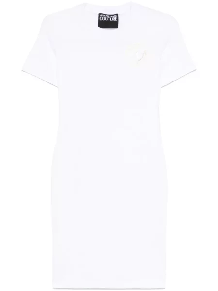 Mała sukienka jeansowa Versace Jeans Couture z nadrukiem garniturowa biała