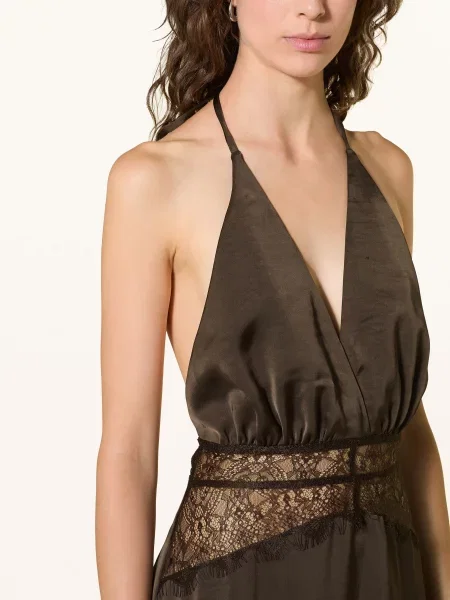 Neo Noir Saténové Šaty Jasine S Krajkou tmavě hnědá