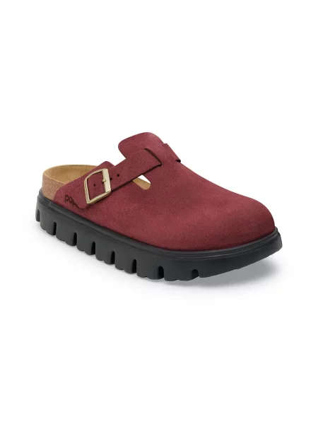 Birkenstock Boston Chunky Suede Leather Narrow Fit Kobiety Sandały Birkenstock Burgundowy Size: