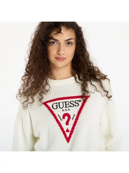 Sweter Guess Jeans Ls Cn Big Triangl Cream L beżowy