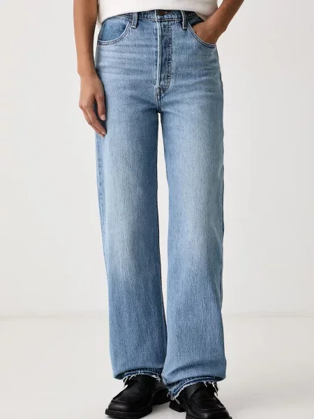 Levi's blugi straight pentru femei RIBCAGE FULL LENGTH RECRAFTED albastru