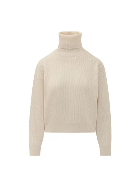 Sweter z golfem Brunello Cucinelli z długim rękawem do golfa beżowy