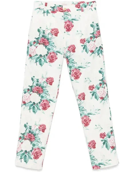 Pantaloni Fursac cu model floral cu imagine alb