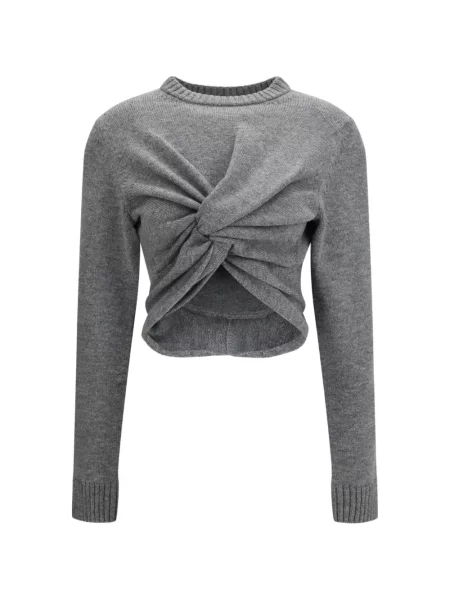 Pulover Balenciaga cu volane cu decolteu rotund gri