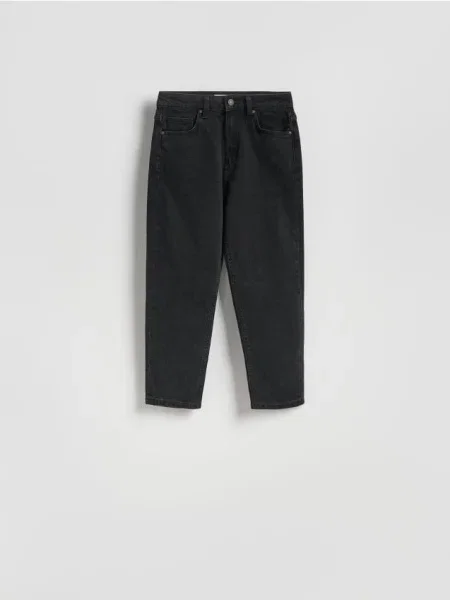 Reserved Jeansy mom fit z krótszą nogawką czarny