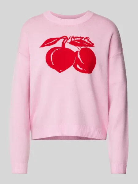 Sweter z dzianiny z nadrukiem z motywem model ‘CERA’ Noisy May różowy
