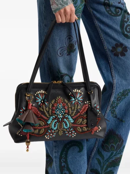 Pandantiv Etro din piele cu model floral maro