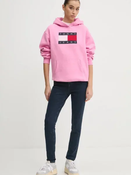 Tommy Jeans bluza z kapturem z nadrukiem różowy
