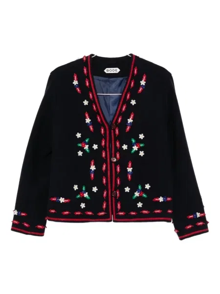 Пуловер Bode на цветя с V-образно деколте синьо