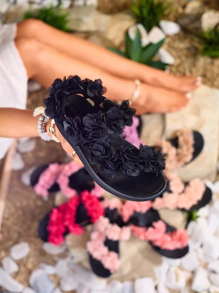 Sandale Resti cu model floral negru