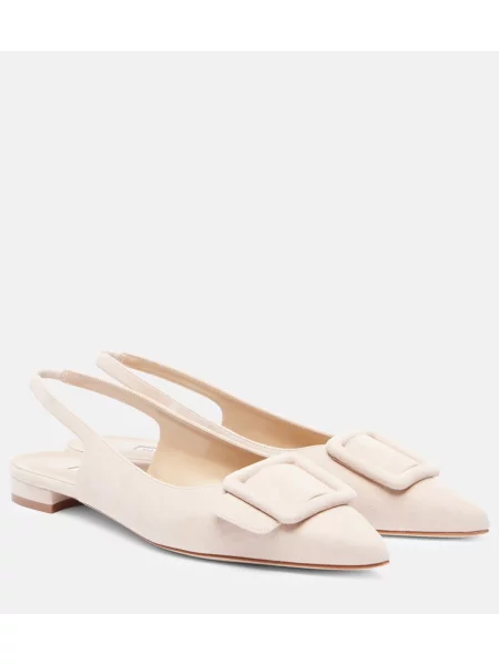Balerini Manolo Blahnik din piele de căprioară slingback bej