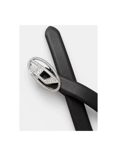 Diesel pasek skórzany OVAL D LOGO STRASS 20 czarny