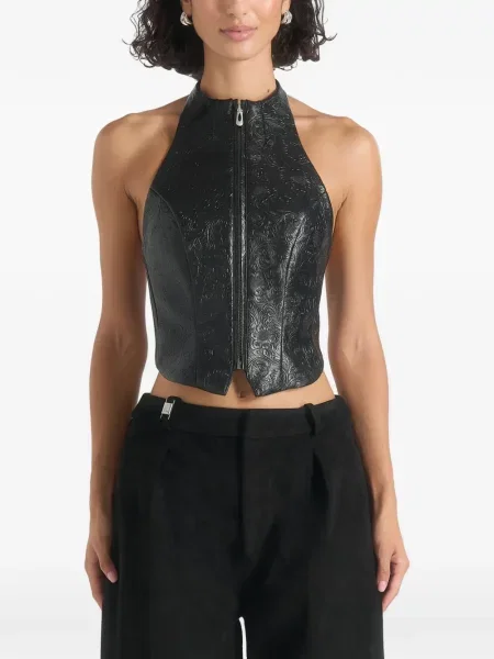 Top Manière De Voir din piele cu gât halter negru