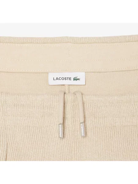 Lacoste Prążkowane Spodnie Dresowe Rozkloszowane Czarno-Biało-Żółte beżowe