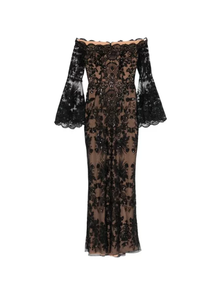 Rochie maxi Elie Saab din dantelă evazată de costum negru