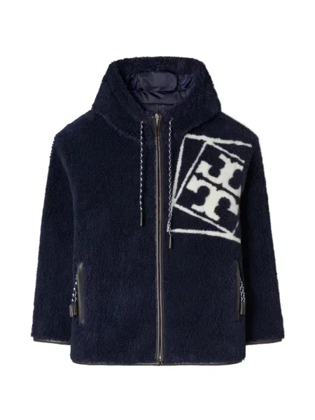 Jakna Tory Burch od flisa s autogramom plava