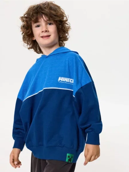 Sinsay mikina s potiskem na zádech Minecraft námořnická modrá
