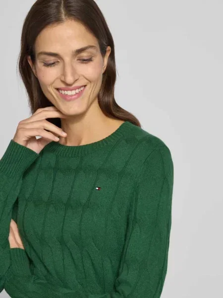 Sweter z dzianiny o kroju regular fit z czystej wełny Tommy Hilfiger zielony