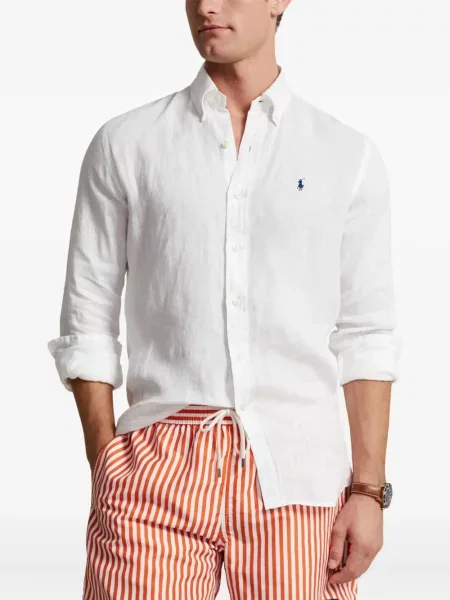 Haftowane szorty jeansowe Polo Ralph Lauren skórzane na ramiączkach niebieskie