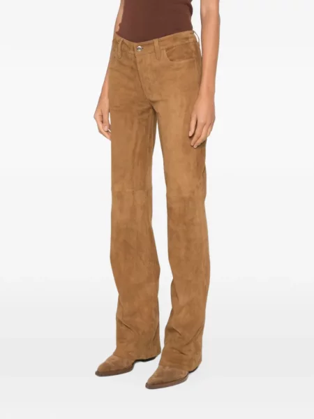 Pantaloni 7 For All Mankind din piele de căprioară evazate maro