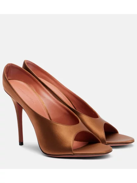 Papuci tip mules Amina Muaddi din satin maro