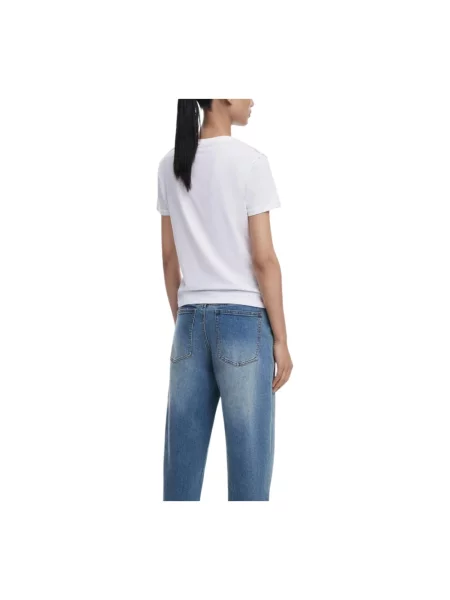 Desigual Koszulki Kobieta XL Kolorowy Print Koszulka z Krótkim Rękawem biały