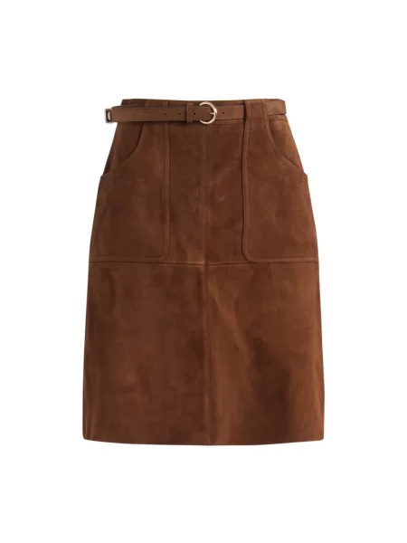 Spódnica skórzana Max Mara Studio do kolan brązowa