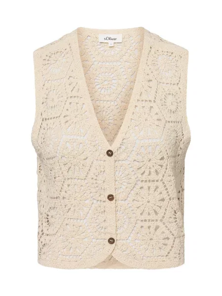 S.Oliver kamizelka szydełkowa Kobiety wypukły wzór tkaniny S beżowy
