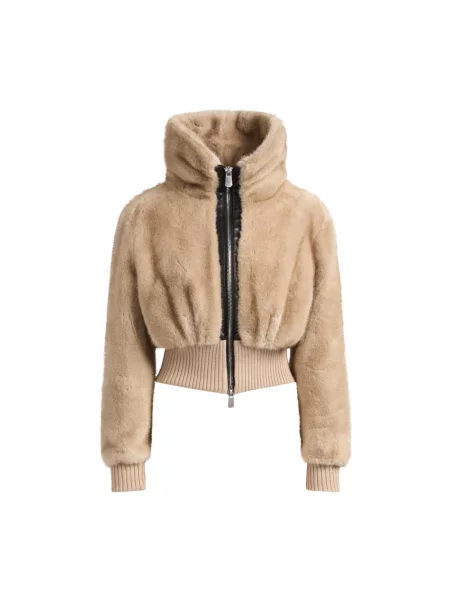 Sztuczne futro kurtka bomber Pinko beżowy