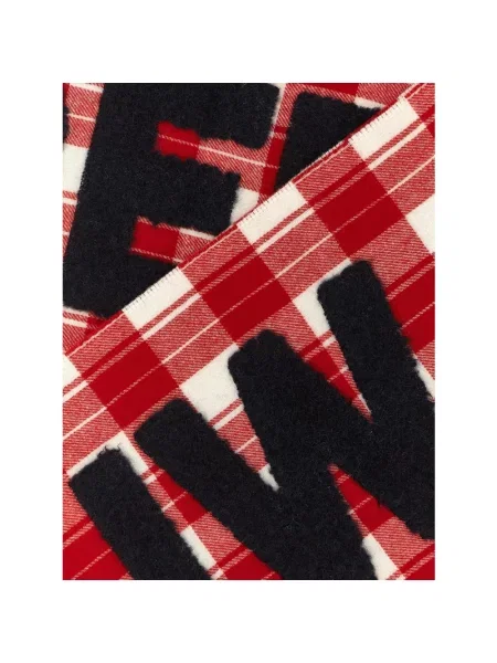 Szal Jw Anderson wełniana w kratę z logo czerwona