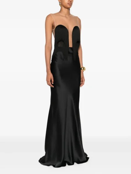 Rochie maxi Nissa cu franjuri de costum negru