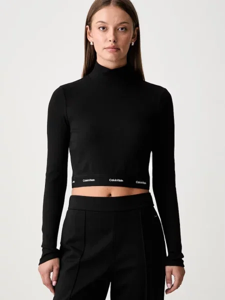 Tricou cu mânecă lungă Calvin Klein Jeans negru