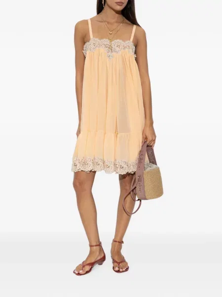 Rochie mini Chloé din dantelă portocaliu